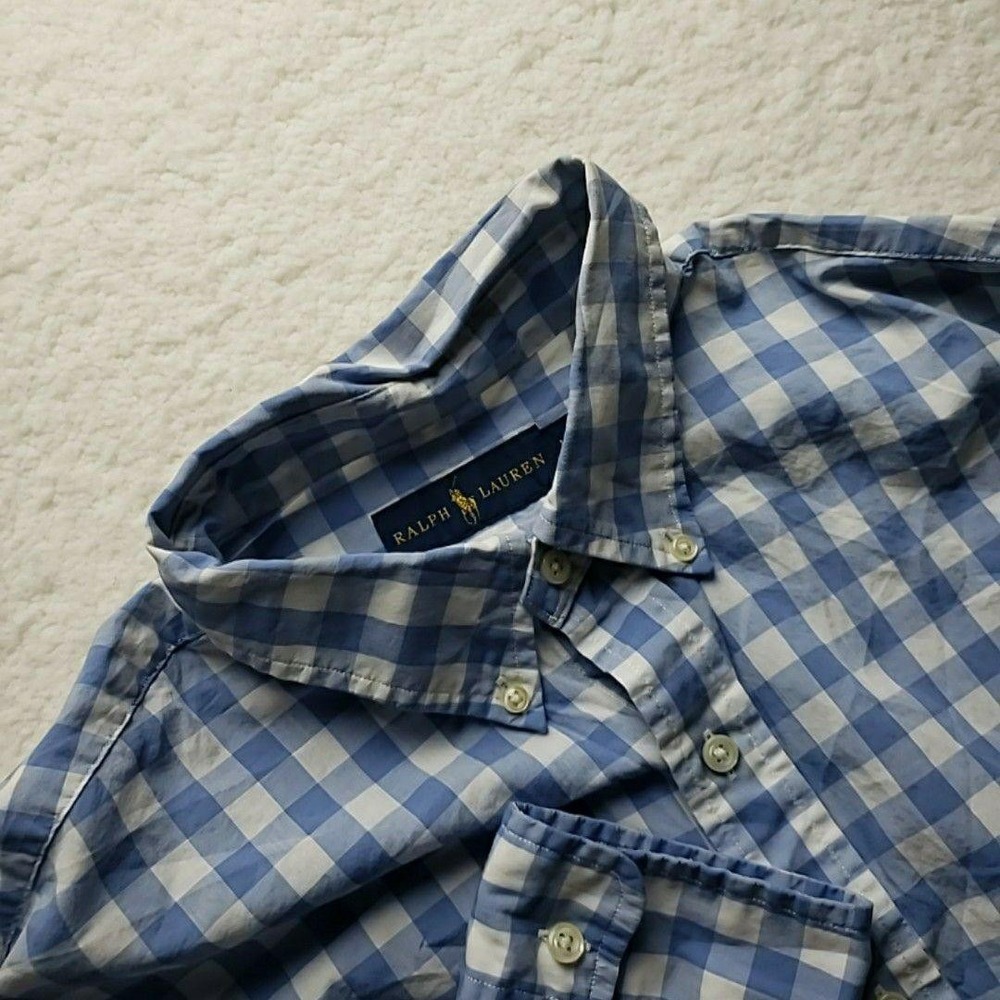 Ralph Lauren Shirt Mens Large Blue Check Long Sleeve Button-Down Cotton Casual